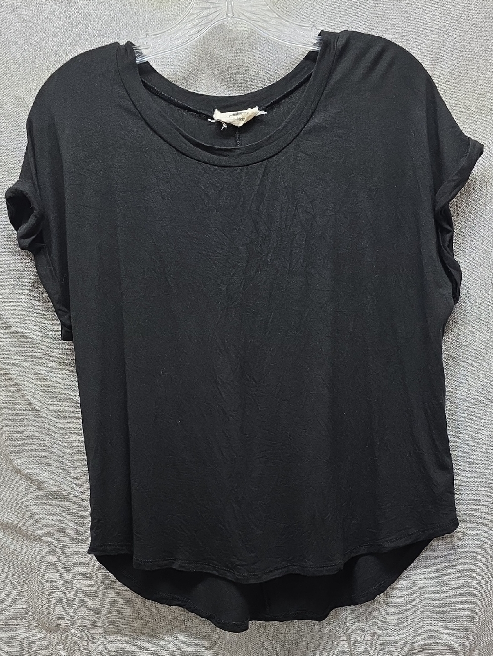 Rebel Society, Classic Black Women's Relaxed Tee, Rolled Cap Sleeve, Hi/Lo Hem